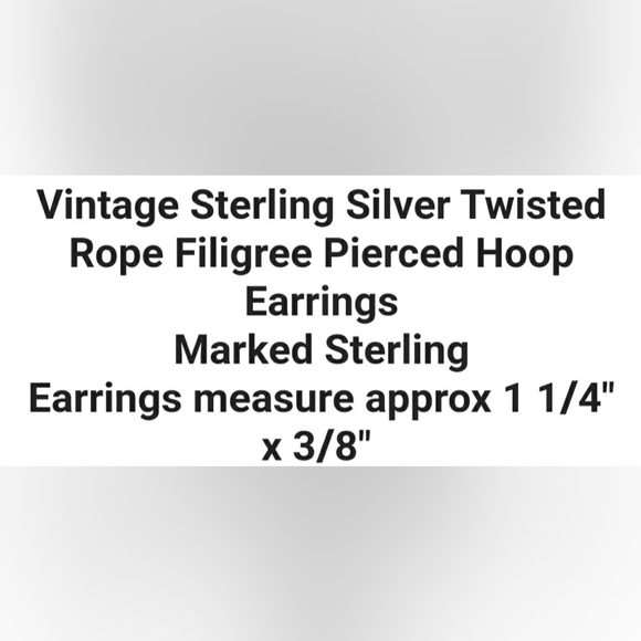Sold Rare Style STERLING SILVER TWISTED ROPE FILIGREE HOOP EARRINGS - Picture 9 of 9